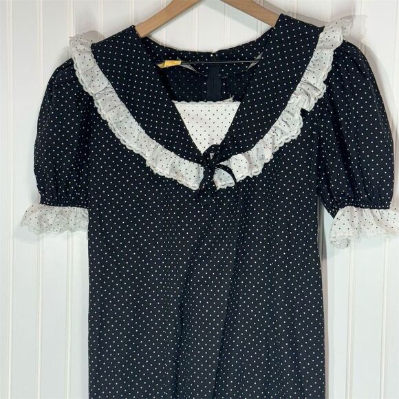 VTG Malco Modes Polka Dot Lace Collar Puff Sleeve Blouse XL USA Cottagecore - Picture 8 of 9